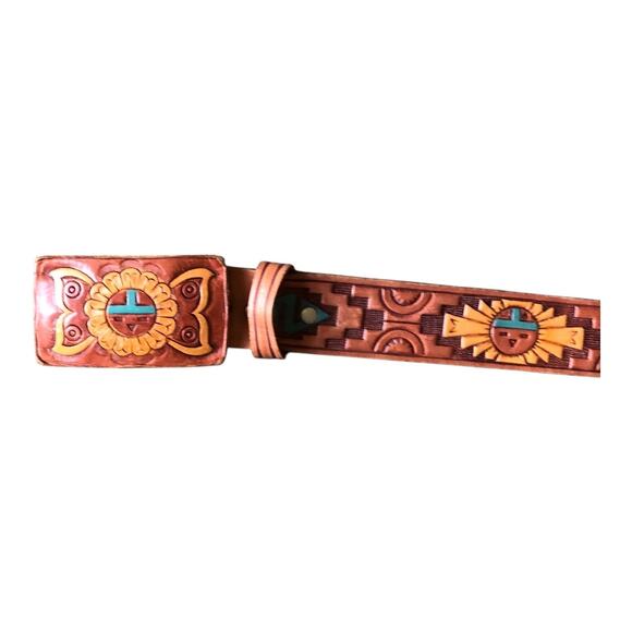 Vintage Chambers Genuine Leather Belt Southwestern Design Hand Painted 30" - Picture 4 of 16